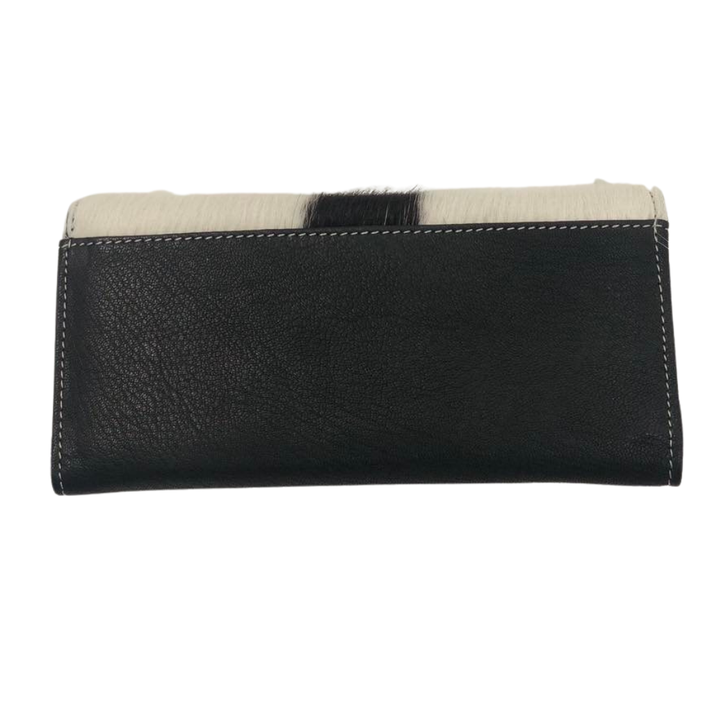 Cowhide Flap Tooled Leather Wallet - Black/White
