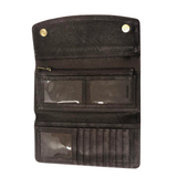 Cowhide Flap Tooled Leather Wallet - Brown/White