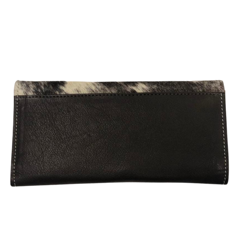Cowhide Flap Tooled Leather Wallet - Brown/White