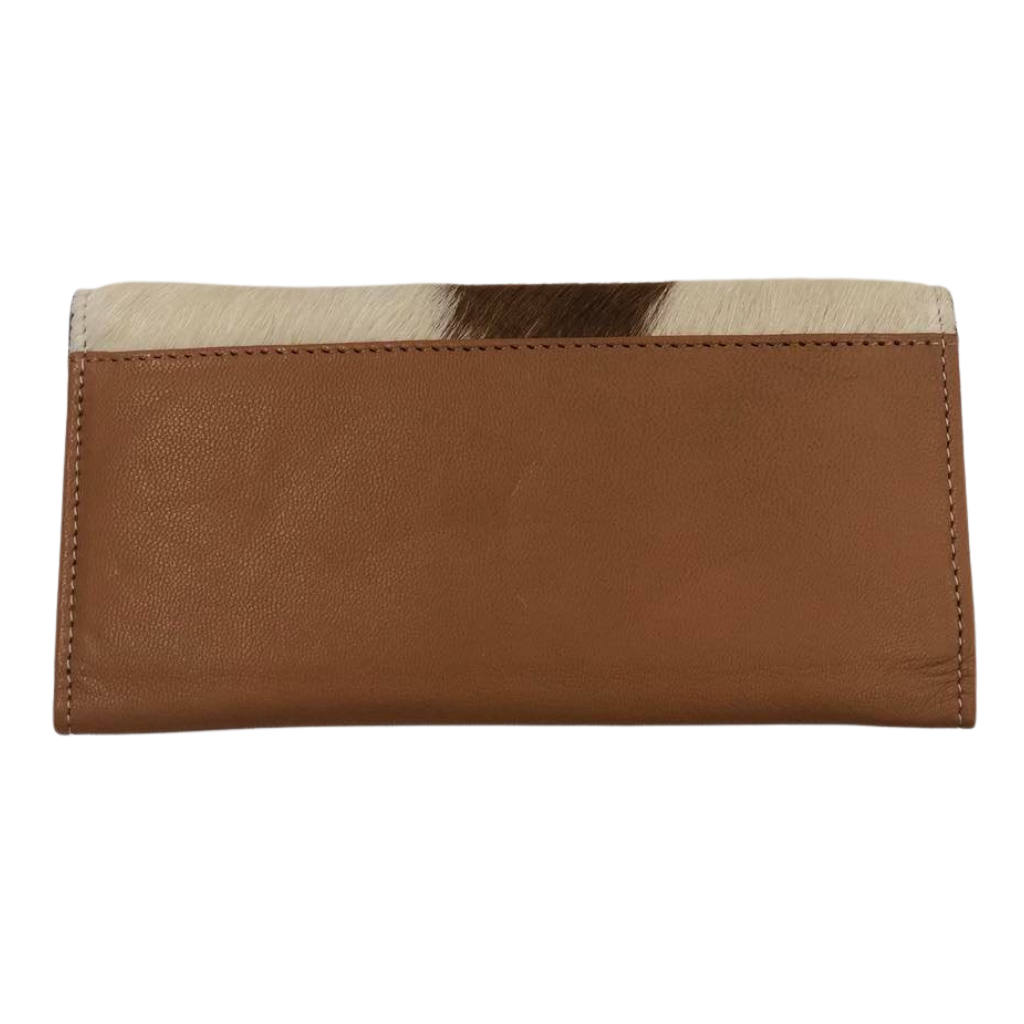 Cowhide Flap Tooled Leather Wallet - Tan/White