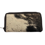 Cowhide Front Zipper Wallet - Brown/White/Brown