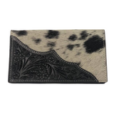 Cowhide Slim Tooled Leather Wallet - Black/White
