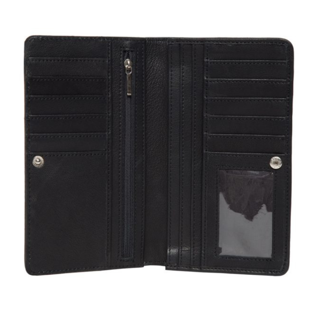 Cowhide Slim Tooled Leather Wallet - Black/White