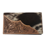 Cowhide Slim Tooled Leather Wallet - Brown/White