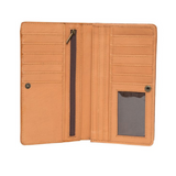 Cowhide Slim Tooled Leather Wallet - Tan/White