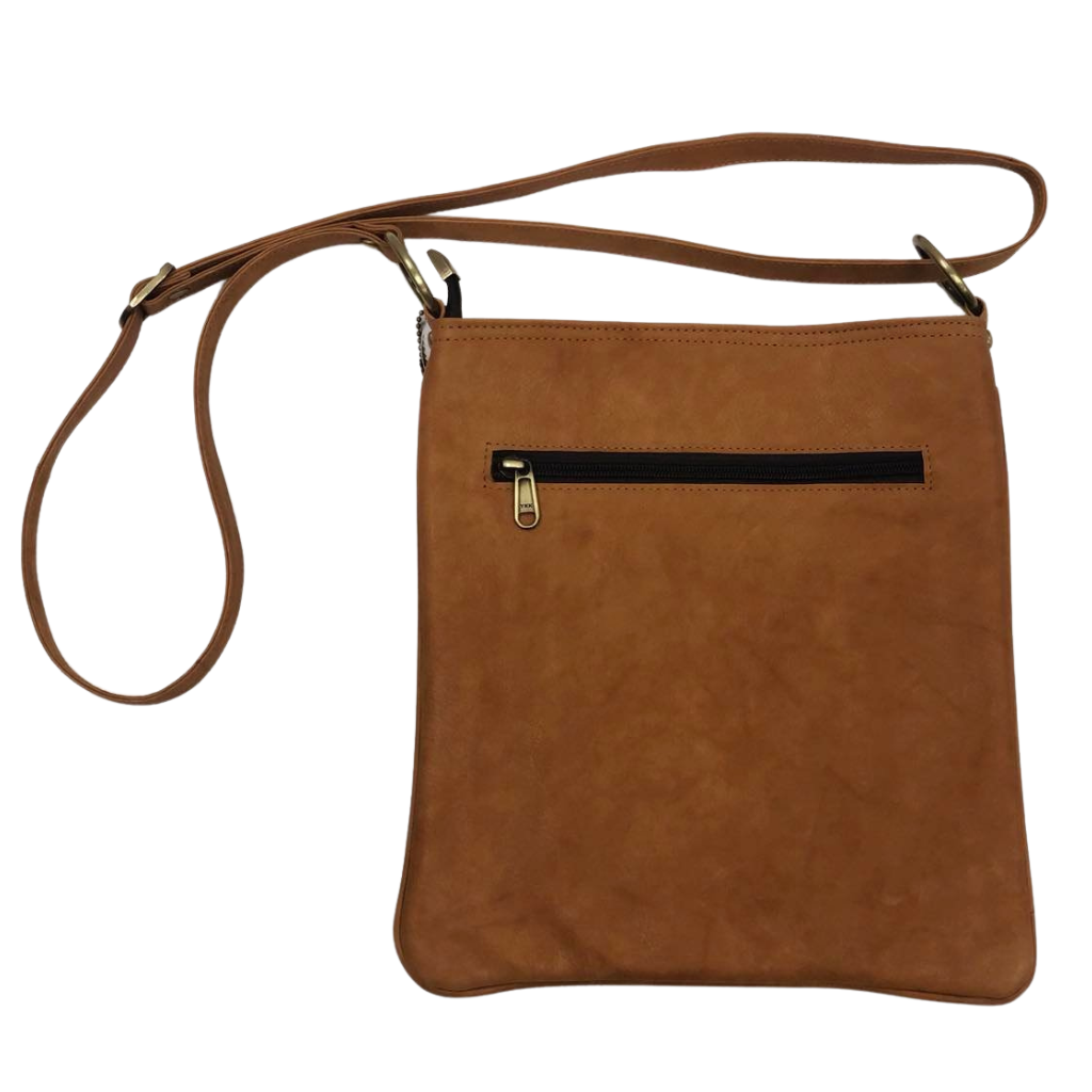 Cowhide Sling Bag w/Front Pocket - Tan/White/Tan