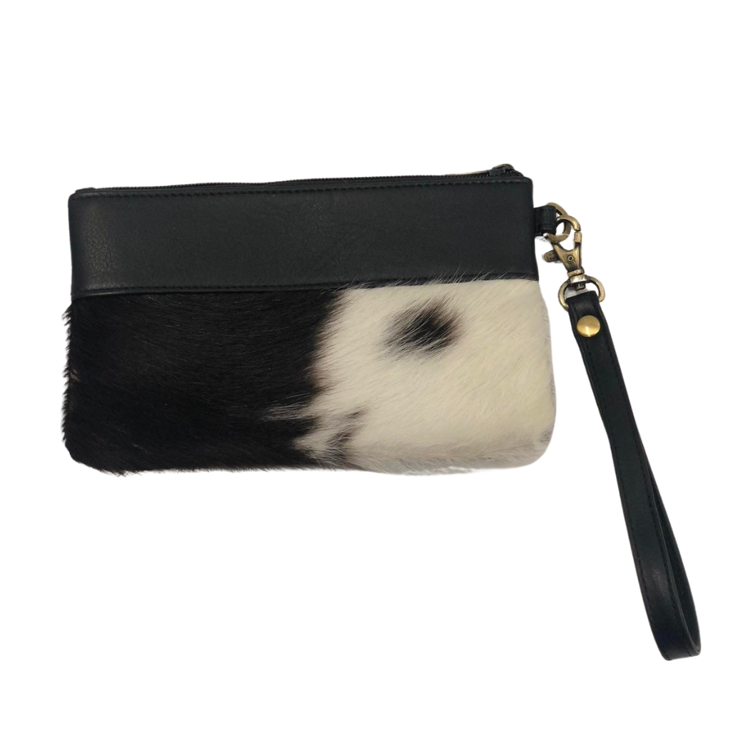 Cowhide Handy Clutch - Black/White