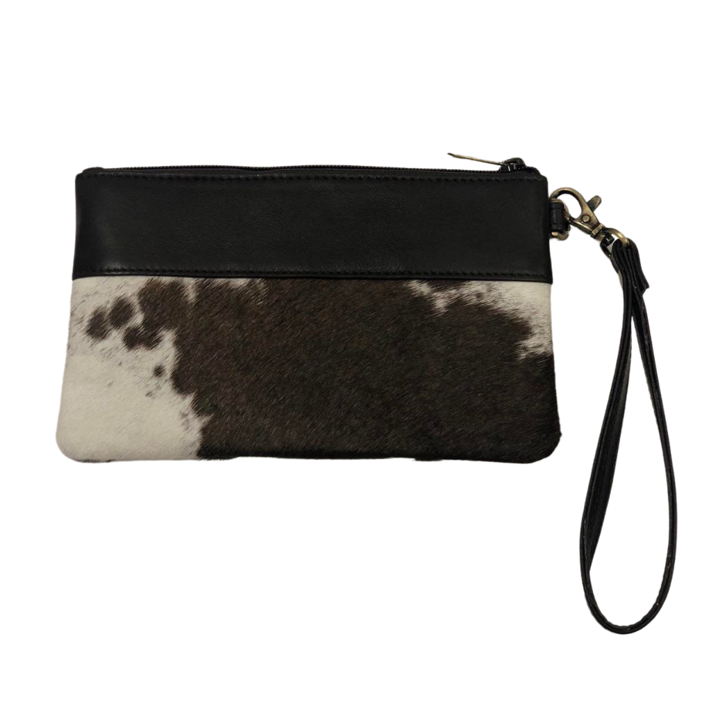 Cowhide Handy Clutch - Brown/White