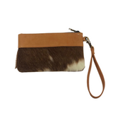 Cowhide Handy Clutch - Tan/White