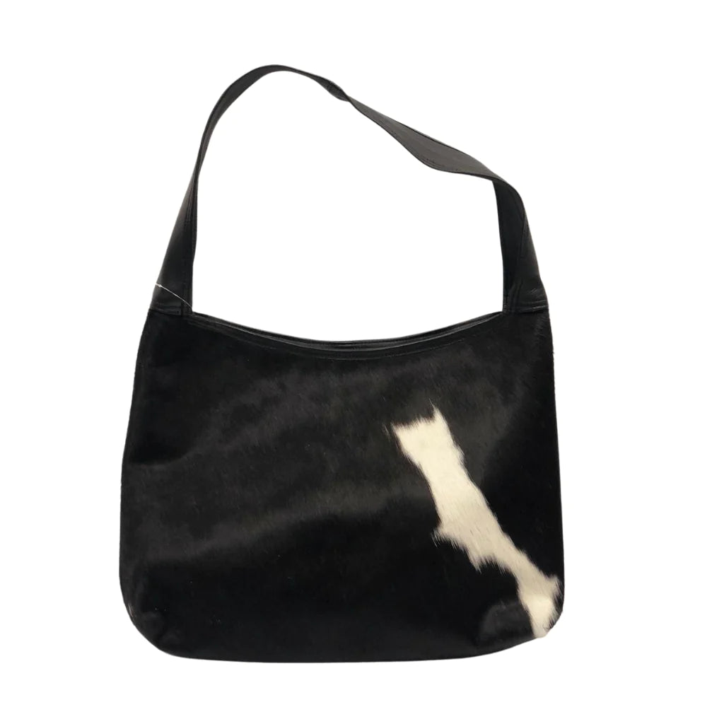 Cowhide Tote Bag w/Tassel - Black/White/Black