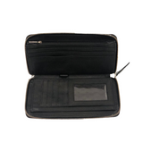 Cowhide Zippered Tooled Leather Wallet - Black/White