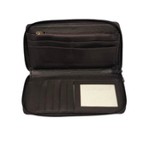Cowhide Zippered Tooled Leather Wallet - Brown/White