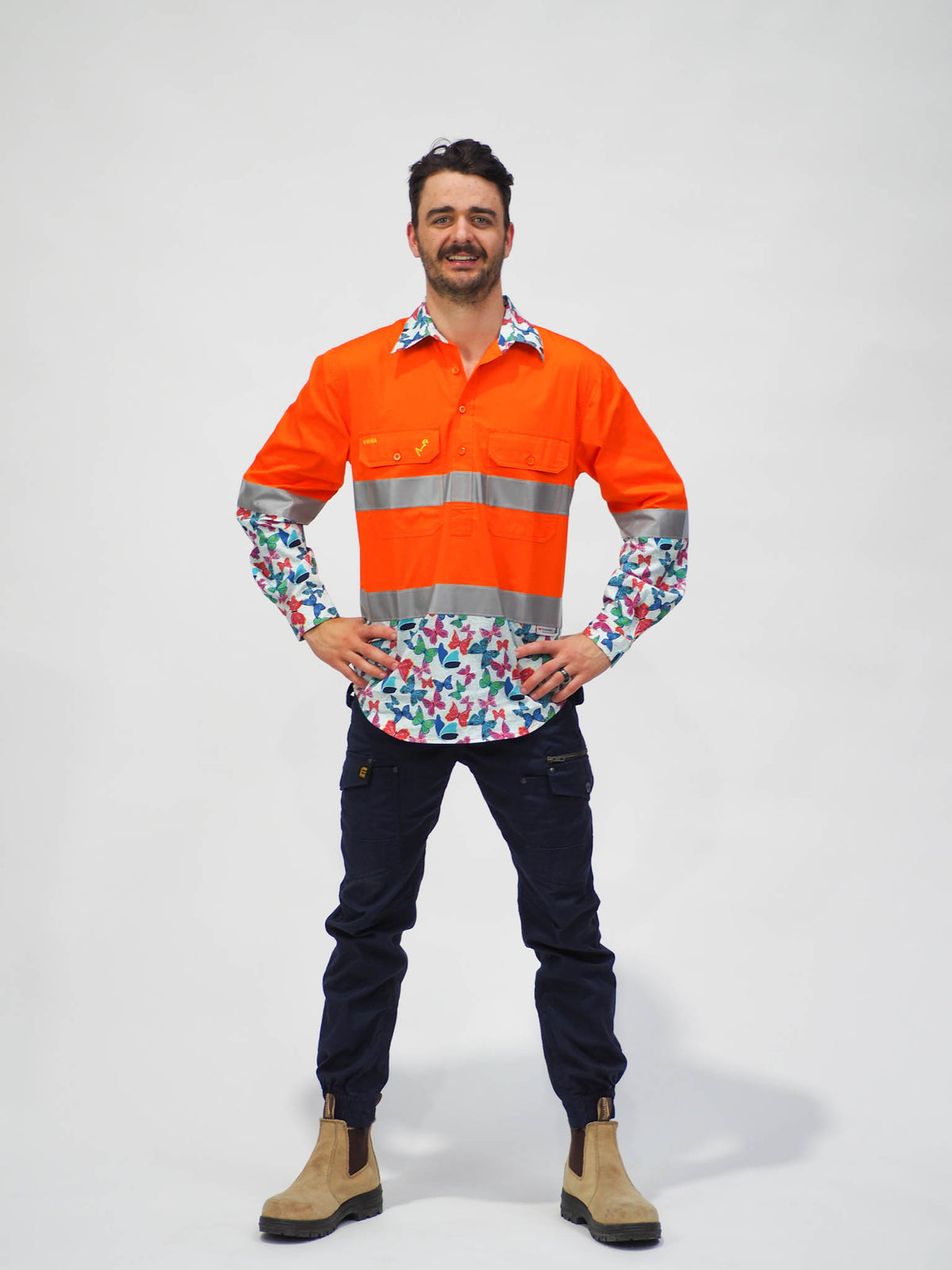TradeMutt Mens Hi Vis Kaleidoscope Work Shirt - Orange