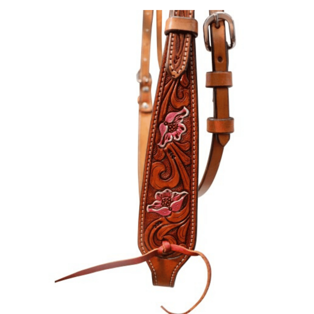 Fort Worth Pink Floral Carved Headstall