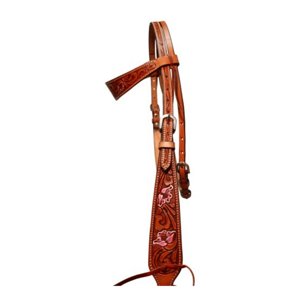 Fort Worth Pink Floral Carved Headstall