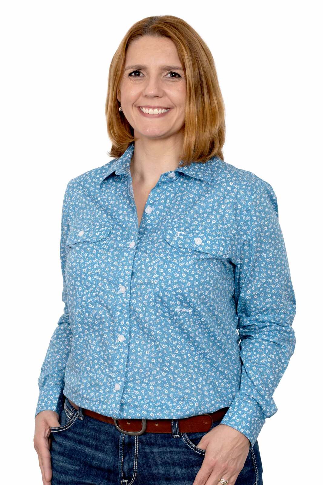 Just Country Womens Abbey Full Button Print Workshirt - Blue Hibiscus