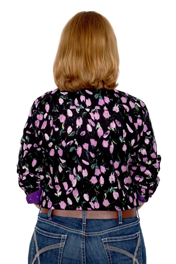 Just Country Womens Abbey Button Print Shirt - Black Tulips