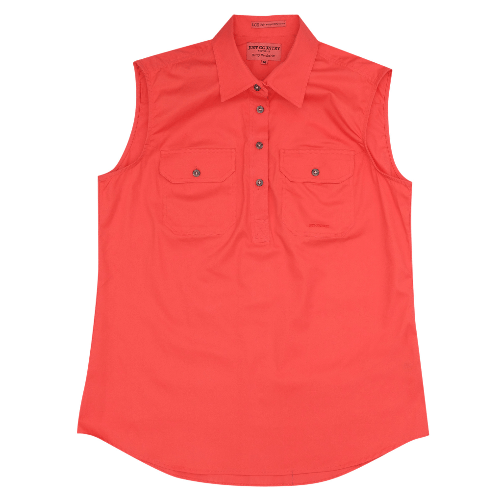 Just Country Womens Kerry Sleeveless Workshirt - Hot Coral