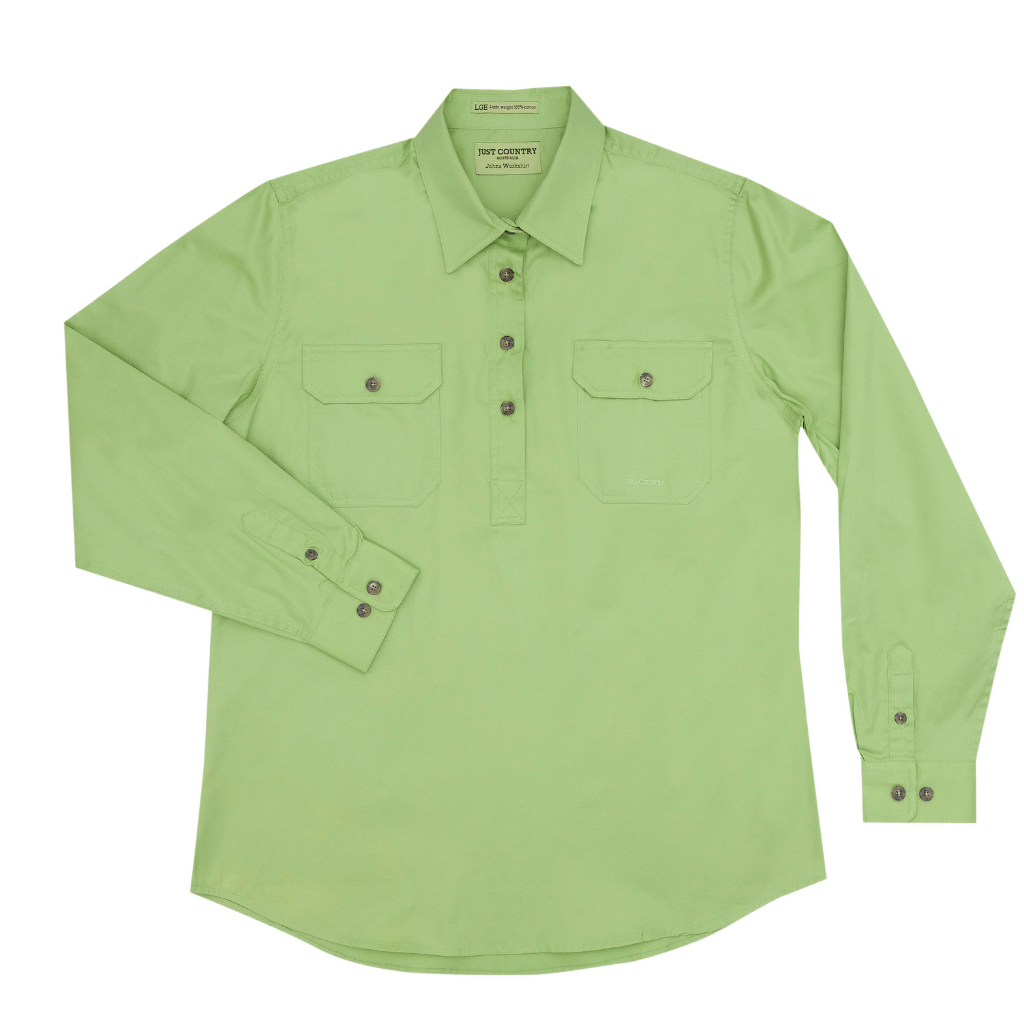 Just Country Womens Jahna Half Button Workshirt - Lime Green