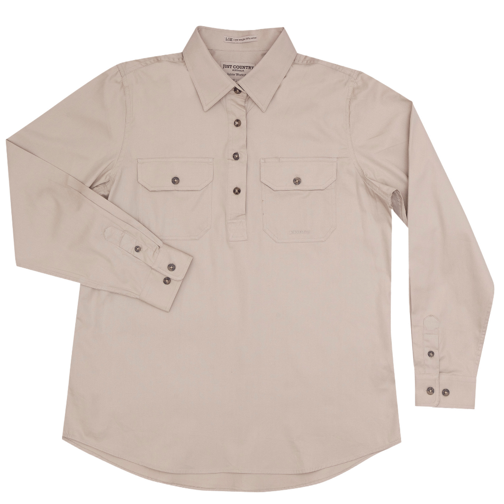 Just Country Womens Jahna Half Button Workshirt - Stone