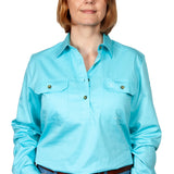 Just Country Womens Jahna Half Button Workshirt - Duck Egg Blue