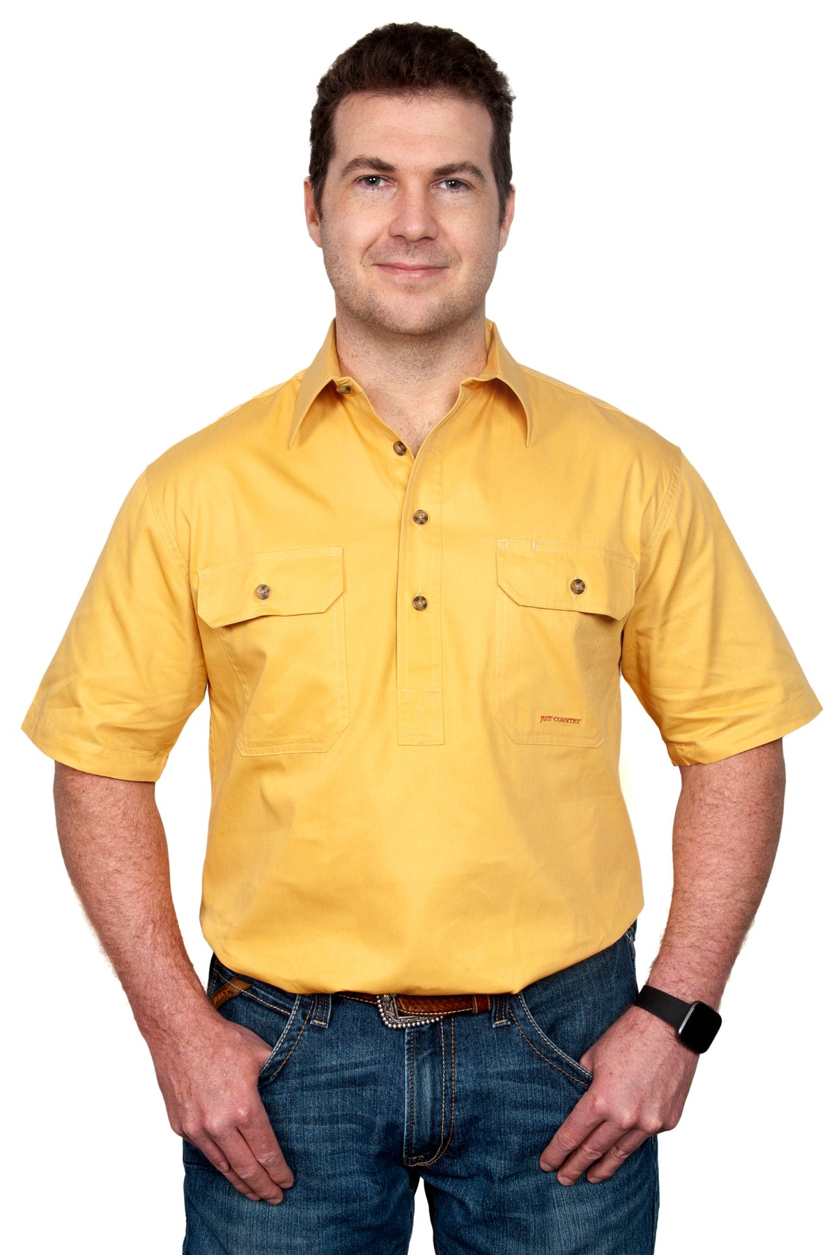 Just Country Mens Adam Short Sleeve Workshirt - Mustard