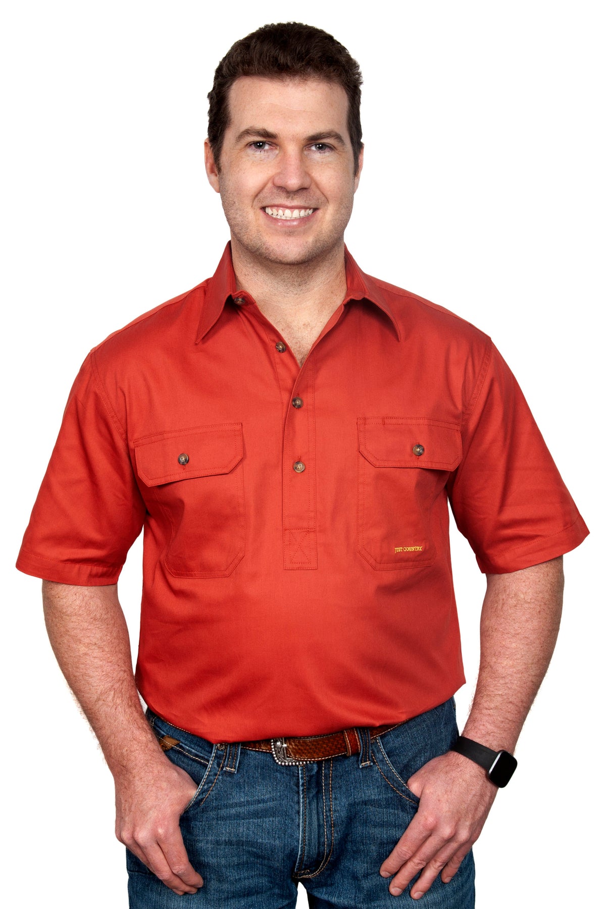 Just Country Mens Adam Short Sleeve Workshirt - Rust