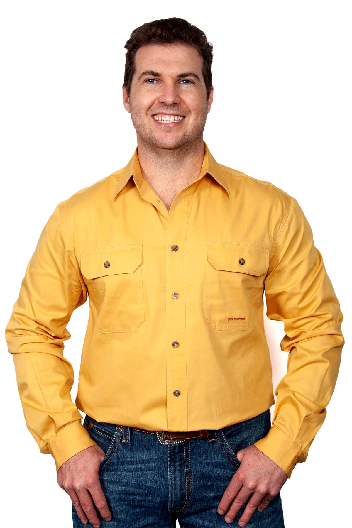 Just Country Mens Evan Full Button Workshirt - Mustard