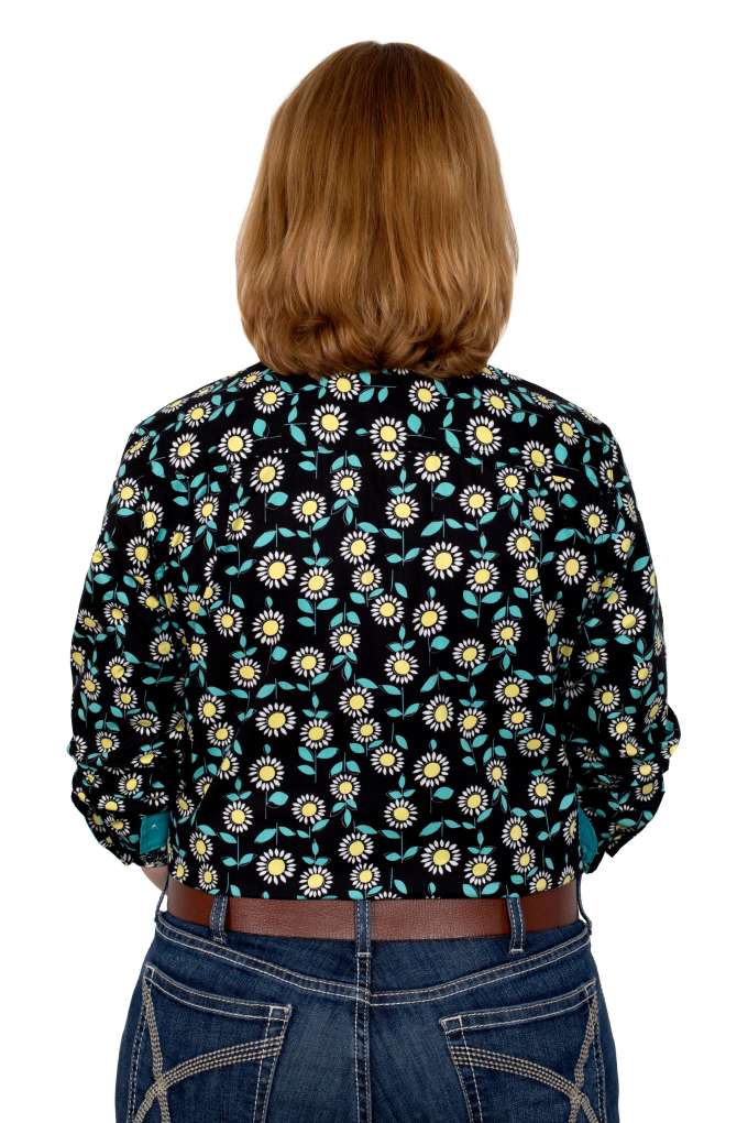 Just Country Womens Georgie Half Button Print Shirt - Black Sunflowers