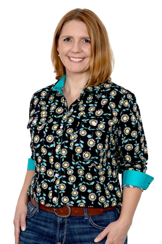 Just Country Womens Georgie Half Button Print Shirt - Black Sunflowers