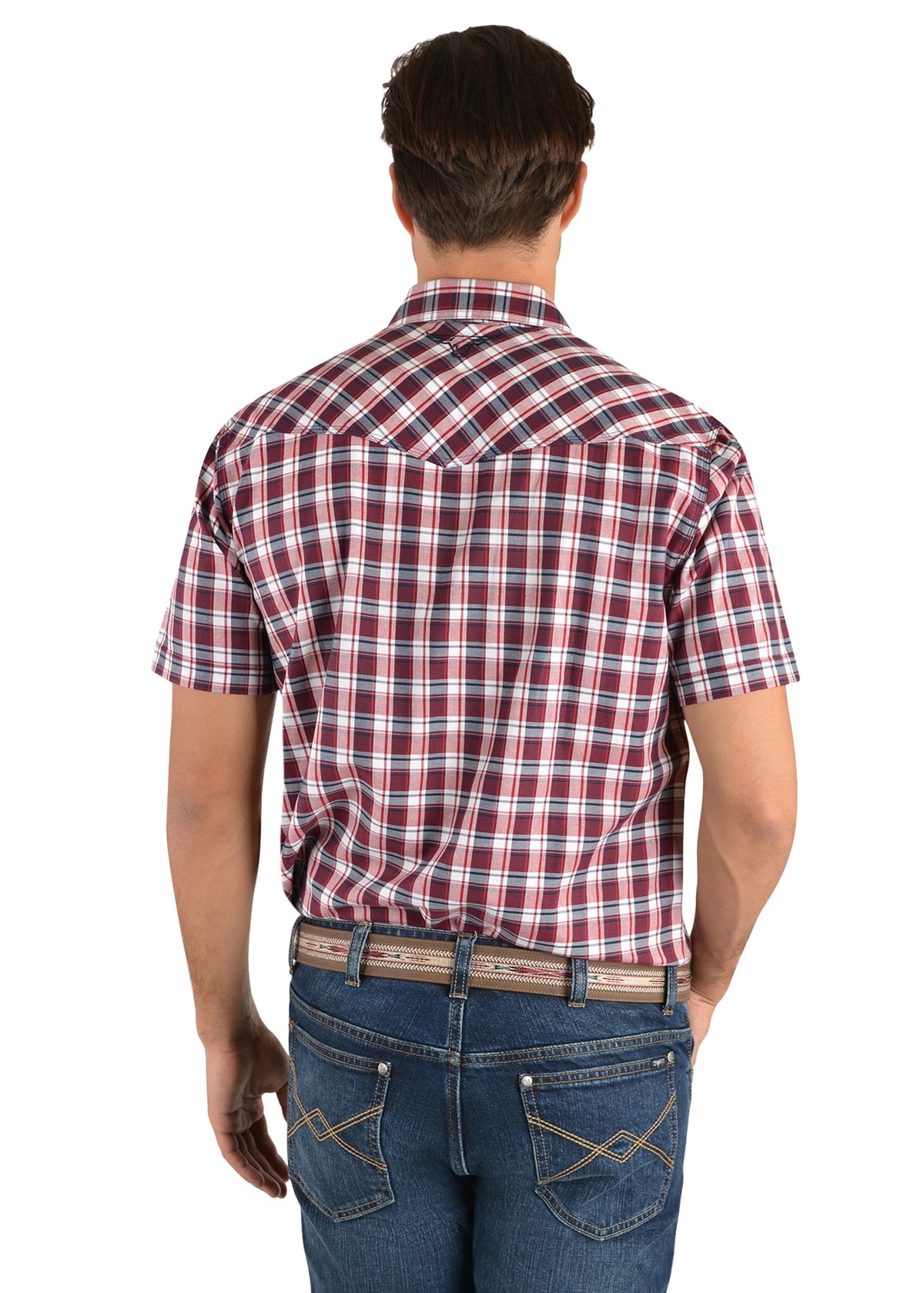 Pure Western Mens Edward Check Western S/S Shirt - Navy/Red