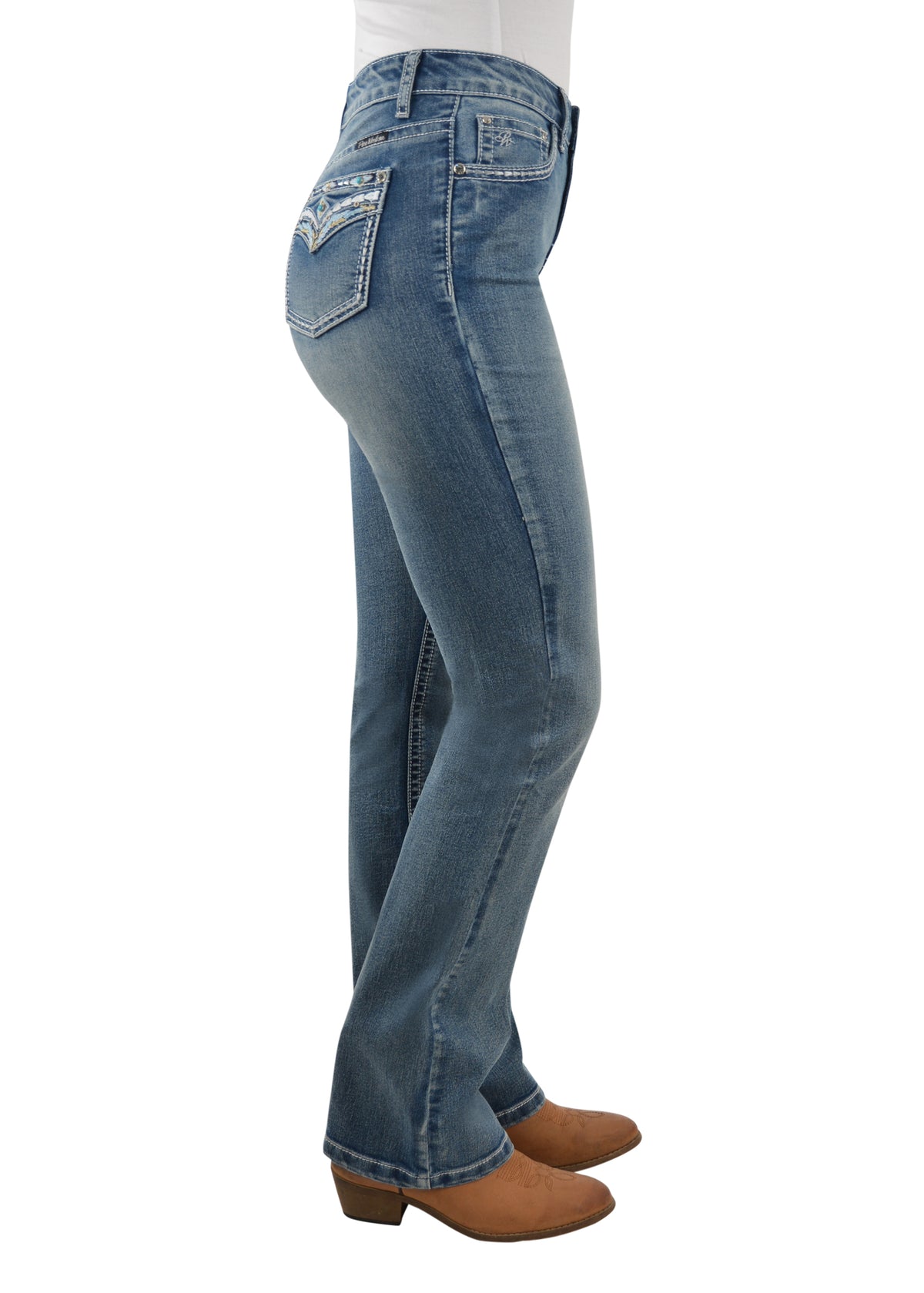 Pure Western Womens Jemma Hi Waist Boot Cut Jean 32 Leg- Moonshine