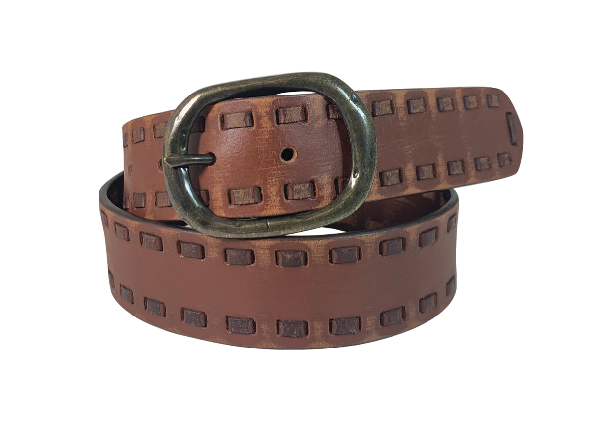 Roper Womens Hand Sanded Distressed Leather/Lacing Belt - Brown