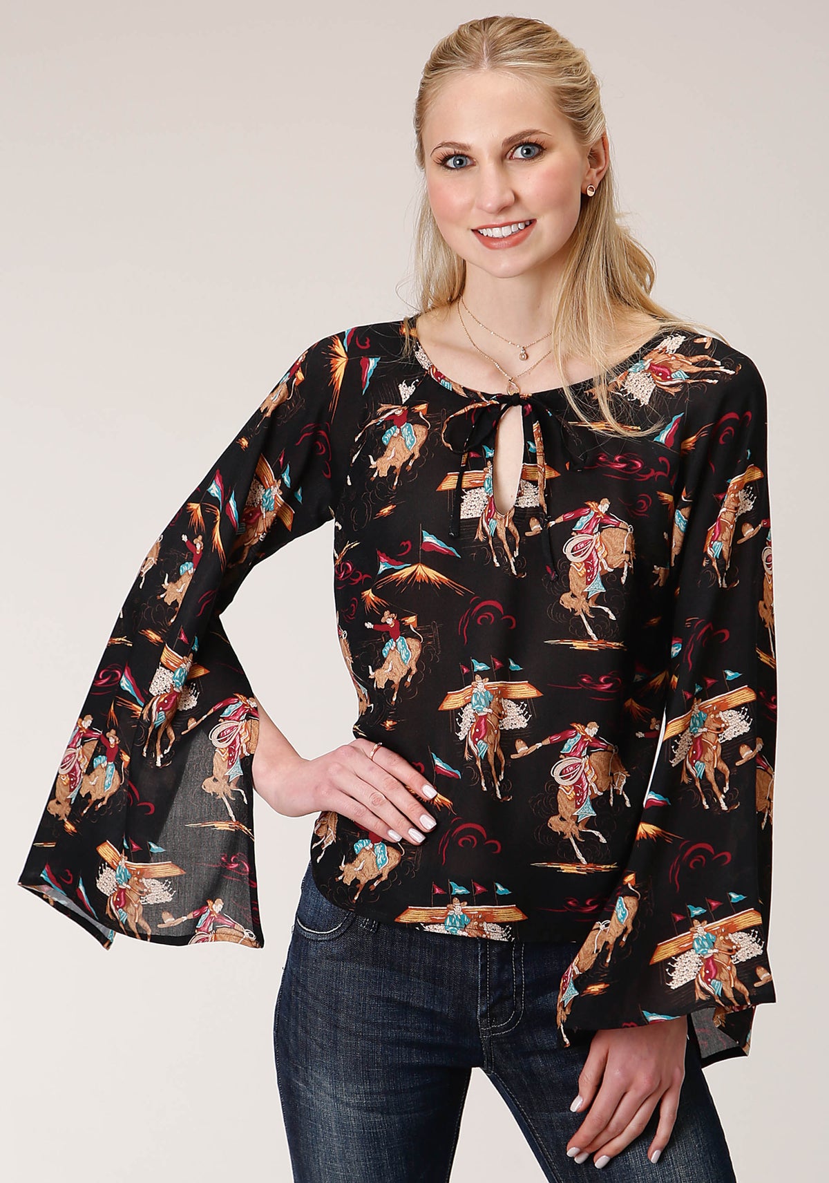 Roper Womens Five Star Collection Blouse Print - Black