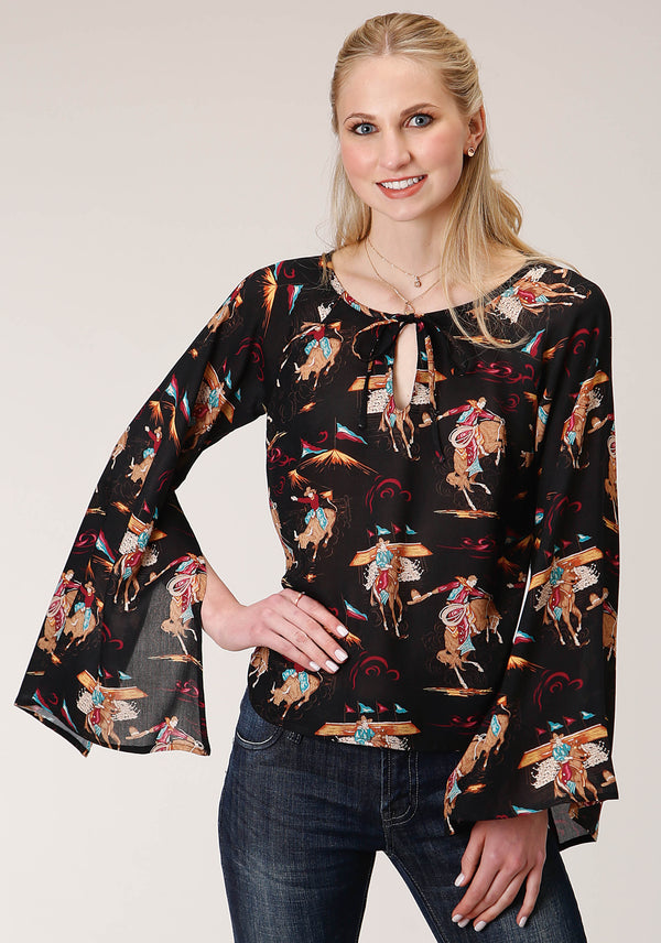 Roper 2133 Ikat Print (Black) - Women's Western Blouse main image 0