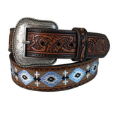 Roper Mens Horse Blanket Design Leather Belt - Brown