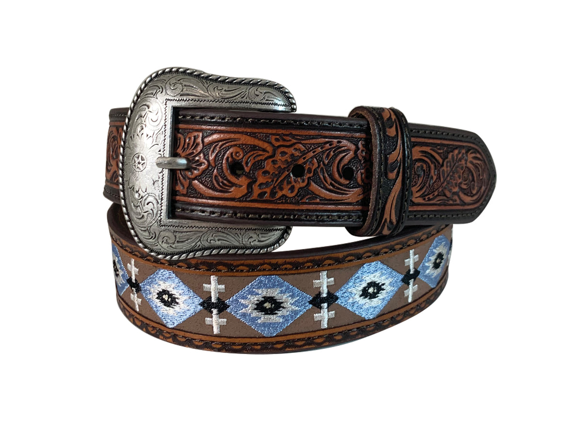Roper womens Paisley Floral Tooled Leather Belt - Brown