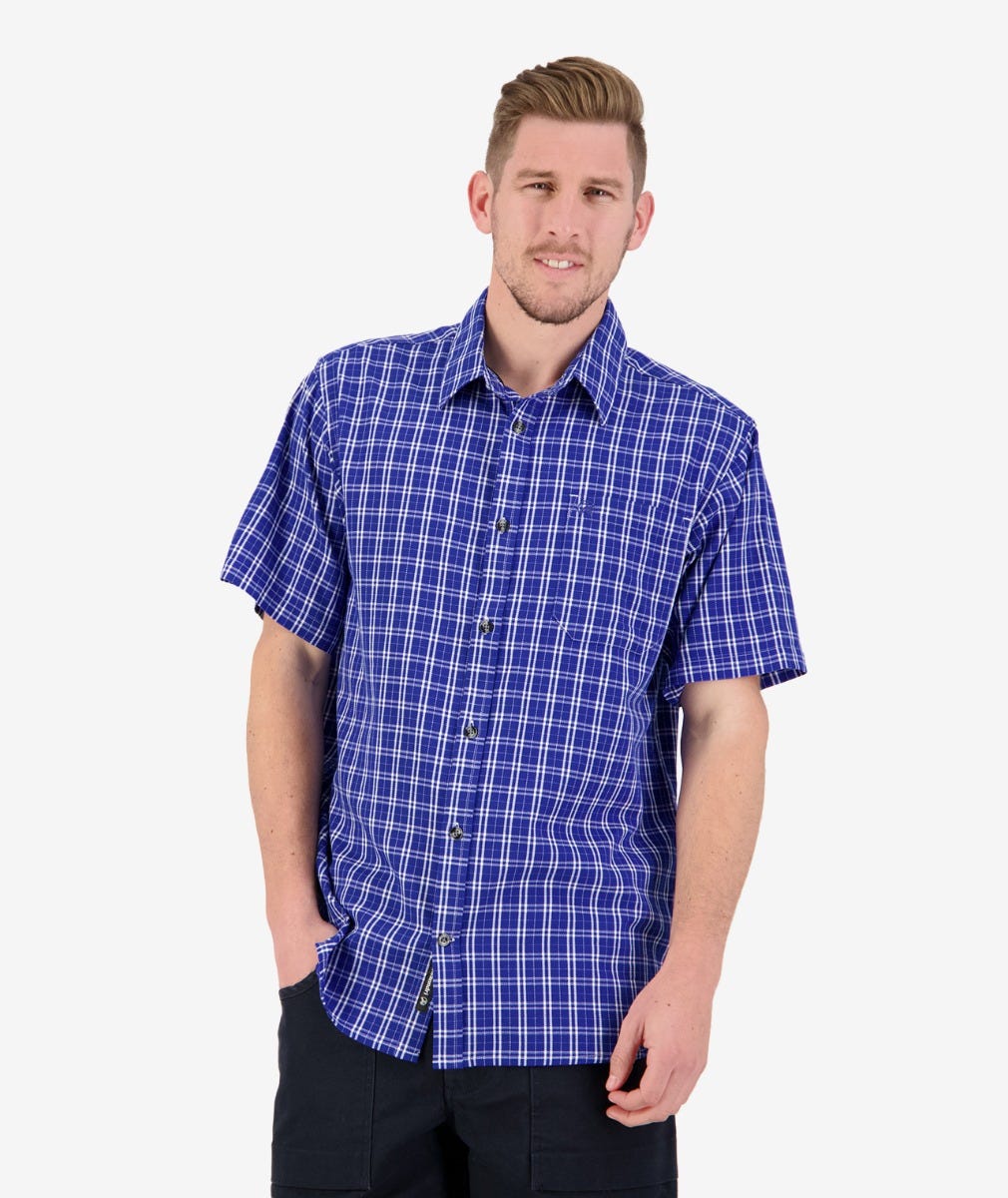 Swanndri Mens Russell Shirt - Mid Blue Check