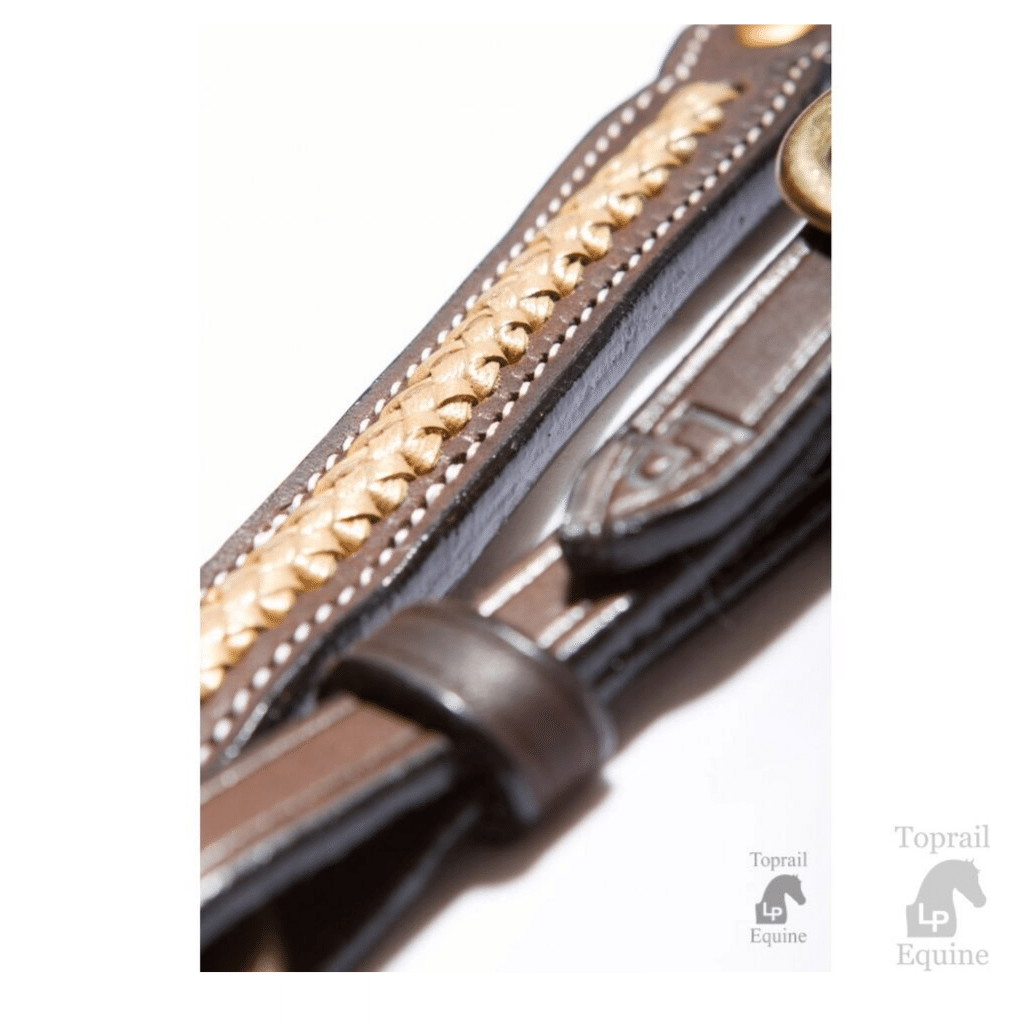 TopRail Equine Leather Show Breastplate - Gold Plait Dark
