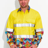 TradeMutt Mens Fractal Hi Vis Day/Night Workshirt - Yellow