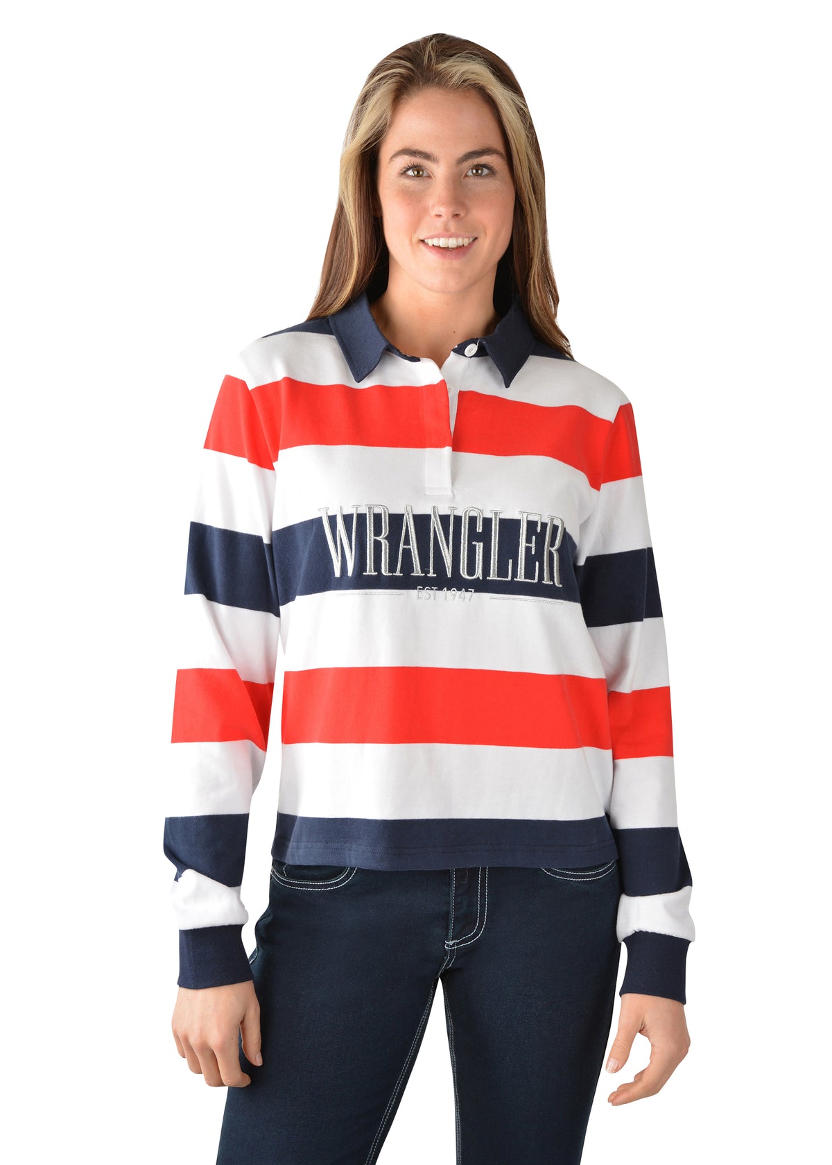 Wrangler Womens Charlotte Fashion Rugby - Navy/Red/White