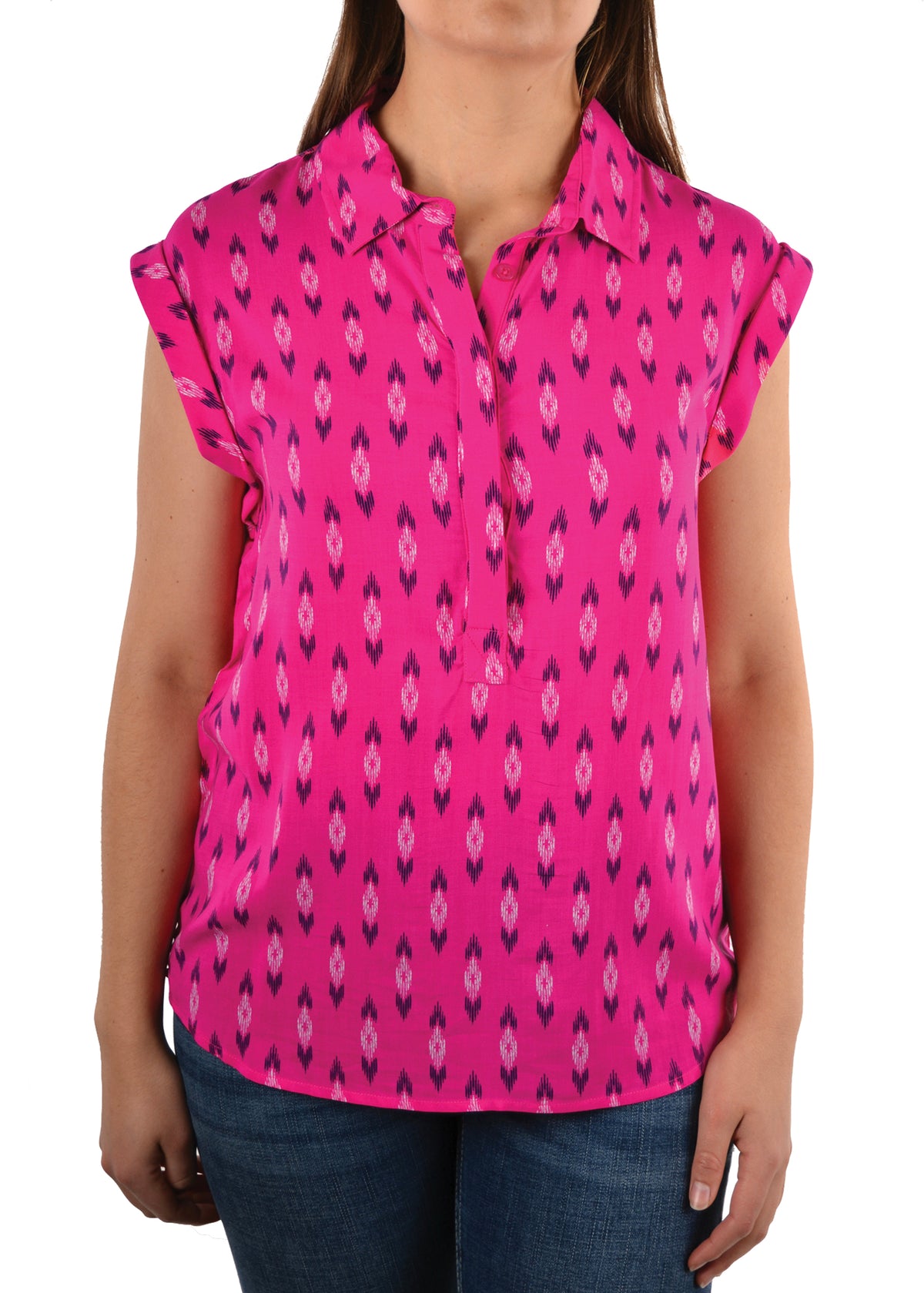 Wrangler Womens Cybill Print Sleevless Shirt - Pink